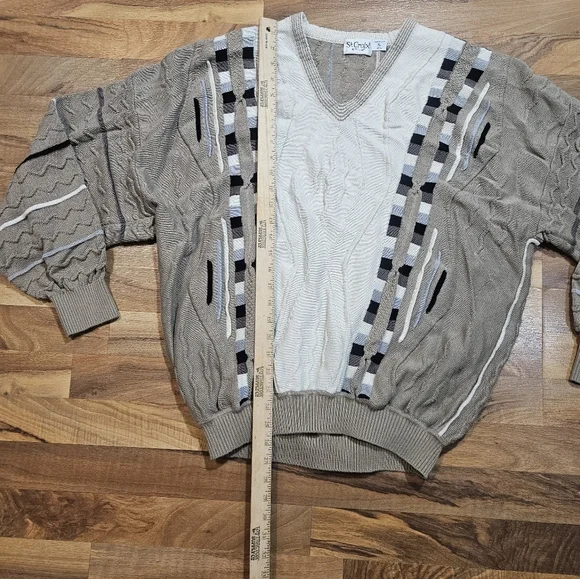 St Croix Knits Textured Sweater Men’s XL Made in USA Beige Cotton 90s Retro - Picture 5 of 6